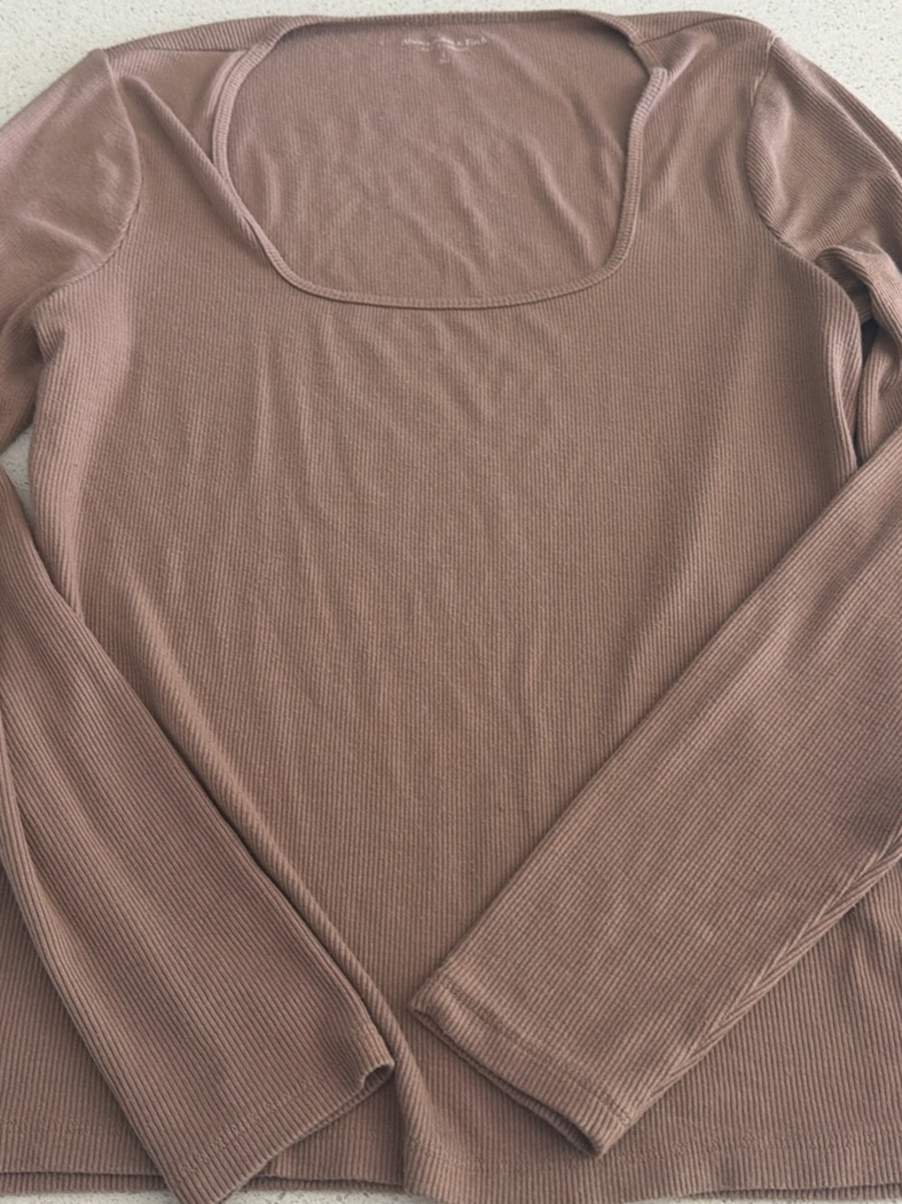 Abercrombie & Fitch Ribbed Long Sleeve Square Neck Top - Taupe